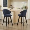 008-Set of 2 Counter Height Swivel Bar Stools, Chenille Upholstered Chairs with Wide Backrest for Bar, Kitchen Island, Dining Room, Blue