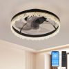 Smart Silent Elegant Black Ceiling Fan with Light Ã¢â‚¬â€œ 16-inch Flush Mount LED Chandelier with 5 Invisible Blades, Remote Control & Timer