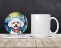 Bichon Frise Luau Large Sandstone Coasters Pack of 4 Absorbent Round Coasters Decor Gifts for Men or Women, 4 in, Multicolor