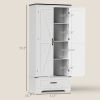 72" Farmhouse Pantry Cabinet with Adjustable Shelves, Kitchen Pantry Cabinet with 2 Doors, Distressed White