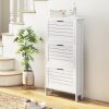 Narrow Shoe Storage Cabinet for Entryway with 3 Flip Drawers, Slim Shoe Rack Organizer with Louvered Doors for 6 Pairs of Shoes, White