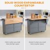 Kitchen Island with Storage, Rolling Kitchen Island with Drop Leaf, Rubber Wood Top and Adjustable Shelves, Grey