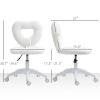HOMCOM Armless Computer Desk Chair, Office Task Chair, Teddy Fleece Heart Makeup Vanity Chair with Swivel Wheels, White