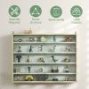 HOMCOM 5-Tier Display Cabinet, Wall-Mounted Display Case with 2 Glass Doors and Adjustable Shelves, Oak and White