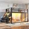 Twin over Twin bunk Bed with Storage Shelves and Drawers, Metal Bunk Bed with LED Lights for Teens, No Box Spring Need.Black