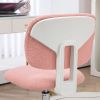 Cute Armless Office Chair, Teddy Fleece Fabric Computer Desk Chair, Vanity Task Chair with Adjustable Height, Swivel Wheels, Mid Back, Pink
