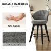 008-Set of 2 Counter Height Swivel Bar Stools, Chenille Upholstered Chairs with Wide Backrest for Bar, Kitchen Island, Dining Room, Dark Grey