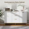 47" Storage Cabinet with Doors, Adjustable Shelves, Metal Legs for Kitchen Storage, Home Use, White