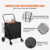 Folding Shopping Cart with Removable Waterproof Liner, 210LBS Large Capacity Jumbo Grocery Cart with Dual Basket, 360Ã‚Â° Swivel Wheels