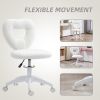 HOMCOM Armless Computer Desk Chair, Office Task Chair, Teddy Fleece Heart Makeup Vanity Chair with Swivel Wheels, White