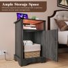 LED Nightstand Set of 2 with Charging Station, Bedside Table with Storage Cabinet and Shelf, Rustic End Table, Farmhouse Wooden Side Table