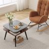 Faux Marble Side Table with 4-Sided Storage Shelves, 24" Square End Table for Living Room Bedroom