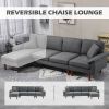 L-Shape Sofa, Modern Sectional Couch with Changeable Chaise Lounge, Pillows and Wooden Legs for Living Room, Dark Grey