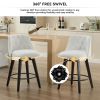 007-Swivel Counter Chairs, Modern Linen Fabric with Button-Tufted Backrest, Stylish Bar Stools, Set of 2 for Bar, Kitchen Island, Dining Room, White