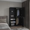 Eco High One Door Freestanding Armoire With Hanging Rod And Interior Shelves, Compact Bedroom Wardrobe, Black