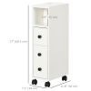 Slim Bathroom Cabinet with Wheels, Narrow Bathroom Storage Cabinet with Door, Drawer and 2 Open Compartments, White
