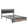 FULL Size Metal Platform Bed Frame with upholstery storage function Headboard and USB LINER and Footboard with drawers , No Box Spring Needed, Large U