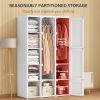 Portable Wardrobe Closet, Folding Bedroom Wardrobe, Clothes Storage Organizer with 8 Cube Compartments, White