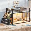 Twin over Twin bunk Bed with Storage Shelves and Drawers, Metal Bunk Bed with LED Lights for Teens, No Box Spring Need.Black