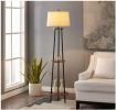 65" Woodgrain and Black Metal Floor Lamp with Table Frame