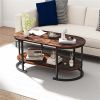2-Tier Coffee Table with Metal Frame, 100Ã—50Ã—45 cm Robot Vacuum Friendly Accent Table, 88 lbs Capacity for Living Room Office-Rustic Brown