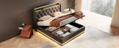 Queen size Upholstered bed, 360 surround LED function, Buttons/Apps/Remote Control, hydraulic storage bed with USB Type-C charging, Black