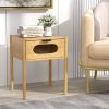 Bamboo Nightstand Square Tall End Table with Decorated Drawer