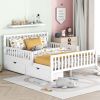 Full Size Wood Platform Bed with Guardrails on Both Sides and Two Storage Drawers ,White