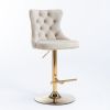 A&A Furniture,Golden Swivel Velvet Barstools Adjusatble Seat Height from 25-33 Inch,Modern Upholstered Bar Stools with Backs Comfortable Tufted for Ho
