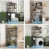 8 Tier Over The Toilet Storage with Side Rack, Adjustable Shelf And Drain Basket, Freestanding Bathroom Organizer for Balcony Laundry, Walnut