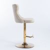 A&A Furniture,Golden Swivel Velvet Barstools Adjusatble Seat Height from 25-33 Inch,Modern Upholstered Bar Stools with Backs Comfortable Tufted for Ho