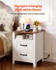 Farmhouse Nightstand, with Charging Station, End Table with 2 Drawers and Open Shelf, Bedside Storage Cabinet