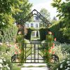 Metal Garden Arch with Gate with planter W80.71*H97.24 Climbing Plants Support Rose Arch Outdoor Black