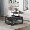 Living Room Coffee Table Storage Drawer Lift Top Open Shelves Charcoal Finish New Style Durable Wooden