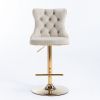 A&A Furniture,Golden Swivel Velvet Barstools Adjusatble Seat Height from 25-33 Inch,Modern Upholstered Bar Stools with Backs Comfortable Tufted for Ho