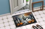 NEW American Eskimo Spooky Halloween Doormat Front Door Mat Indoor Outdoor Rugs for Entryway, Non Slip Washable Low Pile, 18H X 27W
