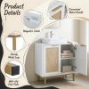 Bathroom Vanity Cabinet U-Shaped Cut-Out Design with 2 Rattan Doors And an Interior Shelf for Storage Space Wood Finish