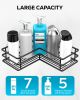 Adhesive Corner Shower Caddy Shelf Basket Rack with Hooks, Rust Proof Stainless Steel Bathroom Shelf Shampoo Holder No Drilling (Black)