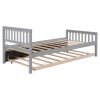 Twin Bed with Trundle, Platform Bed Frame with Headboard and Footboard, for Bedroom Small Living Space,No Box Spring Needed,Grey(New SKU:W504P148530)