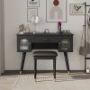 Elegant Vanity Makeup Table & Chair Set, Modern Dressing Table with Organizer, Writing Desk, Charging Port, Black