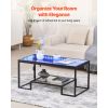Coffee Table, Modern Tempered Glass Coffee Table with Lighting, 2 Tiers Rectangle Glass Center Desk with Open Storage