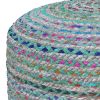 Margo 20 inch Wide Round Pouf in Multi-Green Handwoven Jute and Cotton
