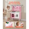 Play Kitchen for Kids, Wooden, Kids Kitchen Playset with Real Lights & Sounds, Food & Cookware, Pretend Play Toy Set, Microwave, Oven, Clicking Knobs