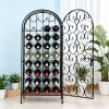 Black 35 Bottle Wrought Iron Wine Rack Cabinet with Lock for Home Bar Storage Organization