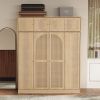 70.87"Tall 8-Door Large Capacity Armoire Wardrobe Closet with Hanging Rod, Adjustable Shelves and Rattan Decorative Doors