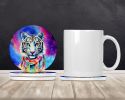 Hippie Animal White Tiger Large Sandstone Coasters Pack of 4 Absorbent Round Coasters Decor Gifts for Men or Women, 4 in, Multicolor