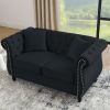 58.8" Chesterfield Sofa Black Velvet for Living Room, 2 Seater Sofa Tufted Couch with Rolled Arms and Nailhead for Living Room, Bedroom, Office