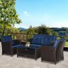 4pc Blue Rattan Wicker Patio Furniture Set with Chairs Table Outdoor Conversation Set