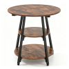 Rustic Brown Black 3Tier Side End Table, Metal Frame Nightstand with 2 Open Storage Shelves