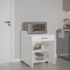 Glover Kitchen Cart With Casters, Open Shelves, Drawer And Cabinet Storage, Mobile Kitchen Island, White